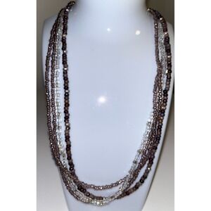 Necklace Four Strand‎ Glass Seed Bead Copper Tone Chain Earthy Fall  Boho 14"